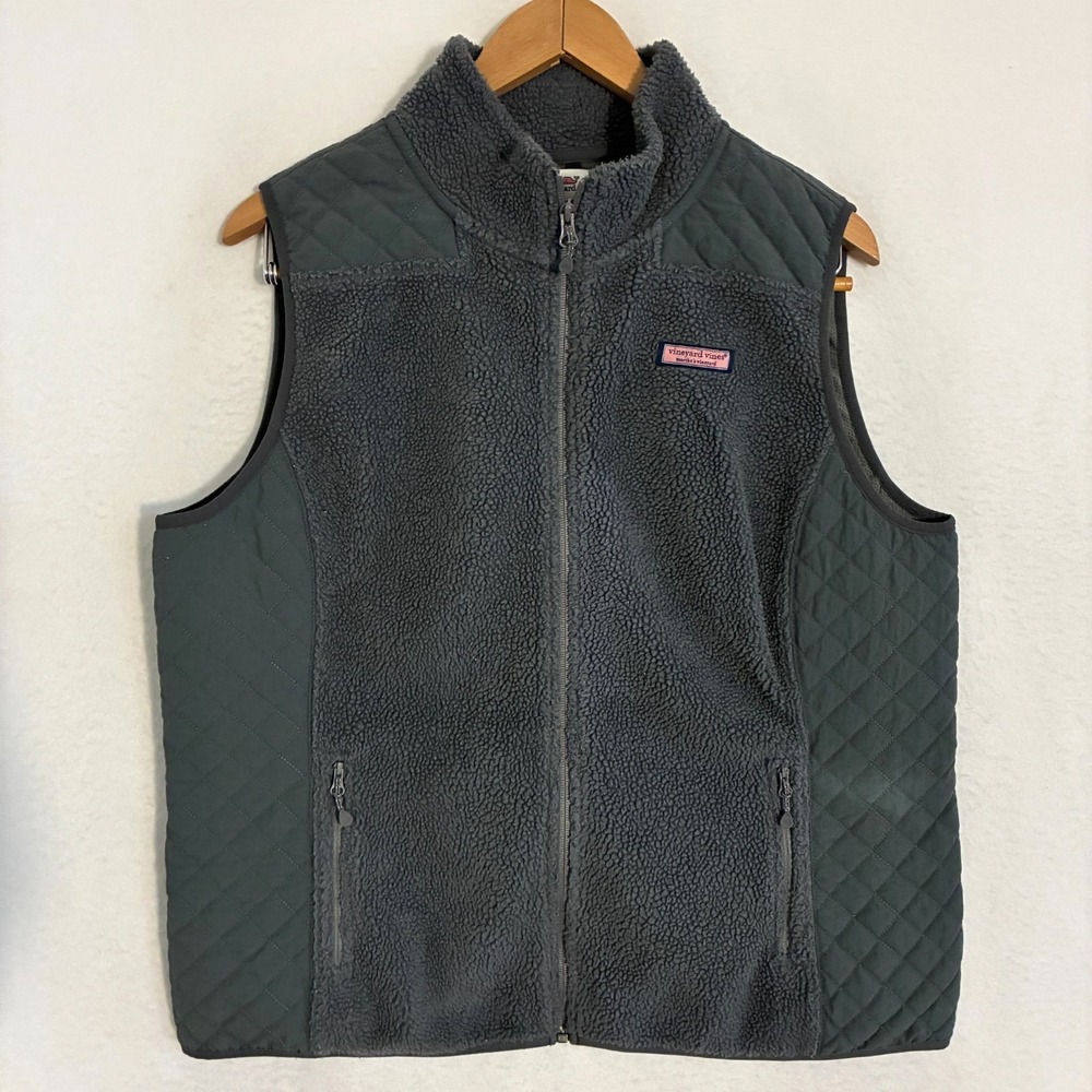 Vineyard Vines Sherpa Fleece Vest Womens XL Quilted Full Zip Preppy Nautical Ivy